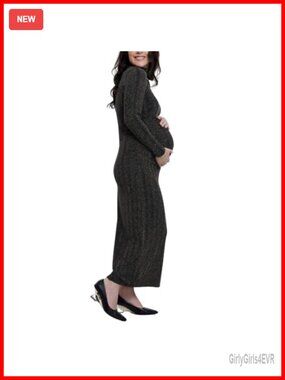 Long Sleeve Mesh Turtleneck Maxi Bodycon Maternity Dress